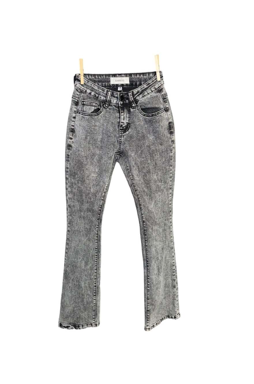 Bamboo Women's Acid Wash Grey Bootcut Flare Jeans - Picture 1 of 4